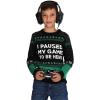 imageGamer Ugly Christmas Sweater Kids Gifts for Gamers I Paused My Game to Be Here Youth Holiday Xmas SweatersGreen