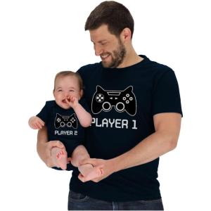 imageGamer Dad and Baby Matching Outfits Gifts for New Dads Player 1 ampamp Player 2 Funny Fathers Day Daddy and Me OutfitsDad Navy  Baby Navy