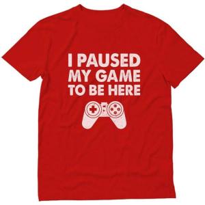 imageI Paused My Game to Be Here Shirt Gifts for Him Gaming Apparel Shirts for MenGame Remote Red