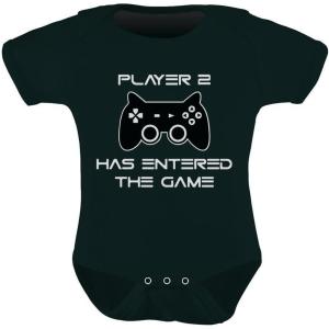 imagePlayer 2 Has Entered The Game Baby Announcement Gifts Gamer Infant BodysuitBlack