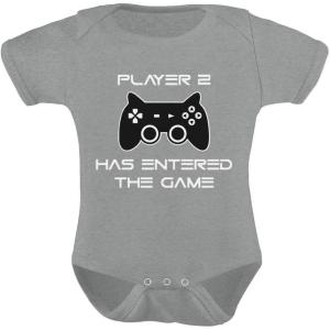 imagePlayer 2 Has Entered The Game Baby Announcement Gifts Gamer Infant BodysuitGray