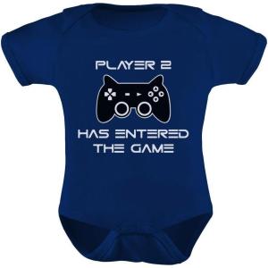 imagePlayer 2 Has Entered The Game Baby Announcement Gifts Gamer Infant BodysuitNavy