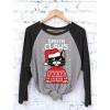 imageSanta Claws Cat Ugly Christmas Sweater 34 Women Sleeve Baseball Jersey ShirtBlackGray