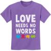 imageAutism Awareness Shirt Kids Love Needs No Words Youth Kids TShirtViolet