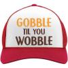 imageTurkey Hat Gobble Til You Wobble Funny Adult Thanksgiving Adjustable Trucker Mesh Cap for Men WomenRedWhite
