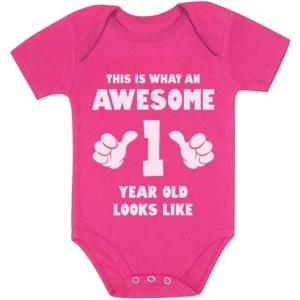 image1st Birthday Outfit Boy Girl This is What an Awesome 1 Year Old Looks Like First Bday Baby BodysuitWow Pink