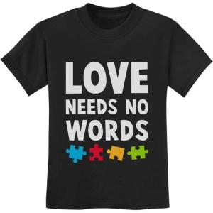 imageAutism Awareness Shirt Kids Love Needs No Words Youth Kids TShirtBlack