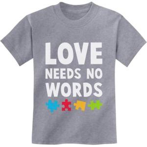 imageAutism Awareness Shirt Kids Love Needs No Words Youth Kids TShirtGray
