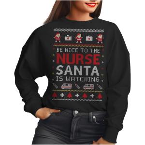 imageBe Nice To The Nurse Christmas Sweatshirt for Women Medical Sweater Style Nurses Funny Xmas Holiday SweatshirtsSweatshirt  Black