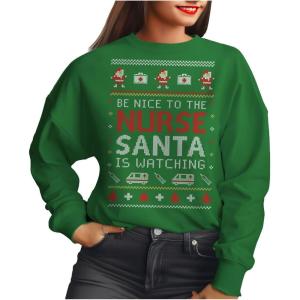 imageBe Nice To The Nurse Christmas Sweatshirt for Women Medical Sweater Style Nurses Funny Xmas Holiday SweatshirtsSweatshirt  Green