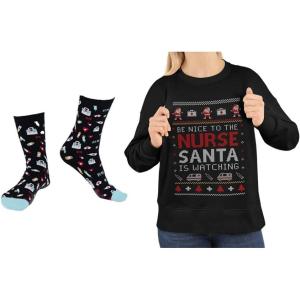 imageBe Nice To The Nurse Christmas Sweatshirt for Women Medical Sweater Style Nurses Funny Xmas Holiday SweatshirtsSweatshirtsocks
