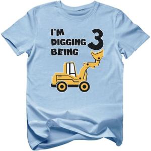 imageDigging Being 3 Construction 3rd Birthday Shirt Boy Toddler Kids TShirtCalifornia Blue