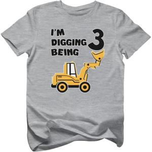 imageDigging Being 3 Construction 3rd Birthday Shirt Boy Toddler Kids TShirtGray
