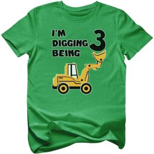 imageDigging Being 3 Construction 3rd Birthday Shirt Boy Toddler Kids TShirtGreen