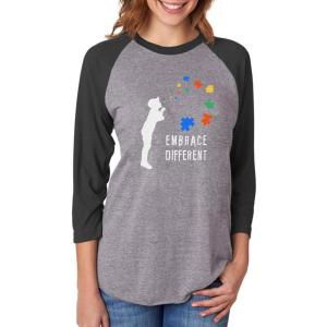 imageEmbrace Different Autism Awareness 34 Women Sleeve Baseball Jersey ShirtBlackGray