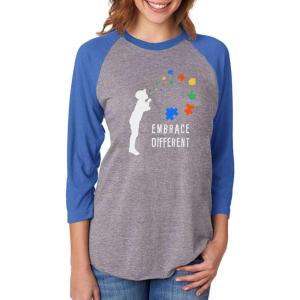 imageEmbrace Different Autism Awareness 34 Women Sleeve Baseball Jersey ShirtBlueGray