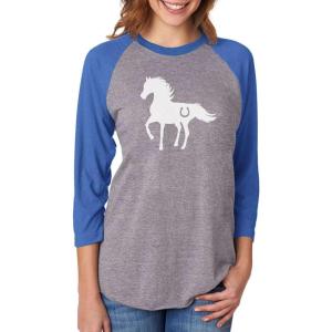 imageGift for Horse Lover  Love Horses 34 Women Sleeve Baseball Jersey ShirtBlueGray