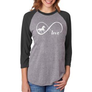 imageGift for Horse Lover Infinite Love 34 Women Sleeve Baseball Jersey ShirtBlackGray