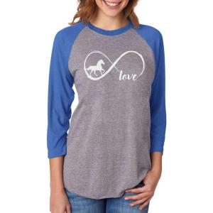 imageGift for Horse Lover Infinite Love 34 Women Sleeve Baseball Jersey ShirtBlueGray
