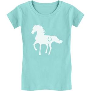 imageHorse Shirt for Girls Horseback Riding Equestrian Horseshoe Print Kids Girls Fitted TShirtChill Blue
