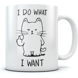 imageI Do What I Want Cat Funny Coffee Mug Birthday Gift For Him Her Men or Women Xmas Present Idea For Cat Lovers Mom Dad Son Daughter Husband Wife or Cat Loving Coworker Sturdy Mug 15 Ounce WhiteWhite