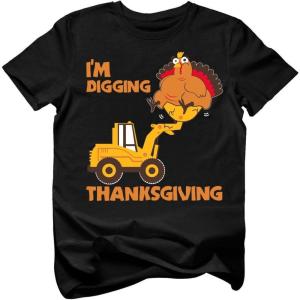 imageIm Digging Thanksgiving Shirts for Boys Girls Construction Tractor with Turkey Toddler Kids TShirtBlack