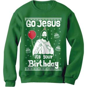 imageJesus Birthday Ugly Christmas Sweater Style Funny Holiday Xmas Long Sleeve TShirt for MenGreen