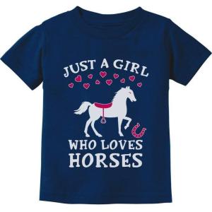 imageJust A Girl Who Loves Horses Gifts for Girls Kids Horseback Riding Horse ShirtNavy