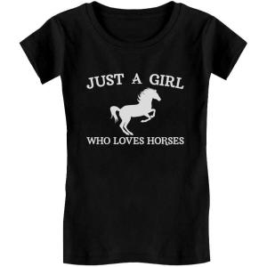 imageJust A Girl Who Loves Horses Shirt Horse Lover Gifts Equestrian Girls ShirtsBlack