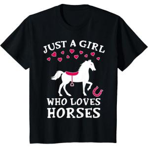 imageKids Just A Girl Who Loves Horses Gifts for Kids Horseback Riding TShirtBlack