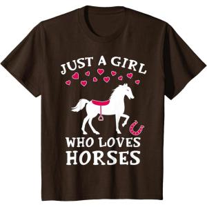 imageKids Just A Girl Who Loves Horses Gifts for Kids Horseback Riding TShirtBrown