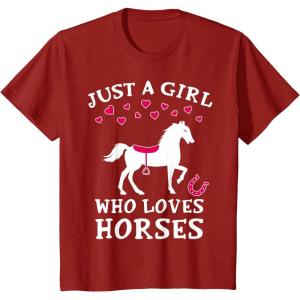 imageKids Just A Girl Who Loves Horses Gifts for Kids Horseback Riding TShirtCranberry Red