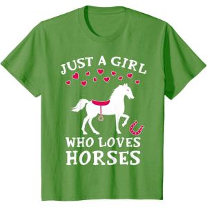 imageKids Just A Girl Who Loves Horses Gifts for Kids Horseback Riding TShirtGrass Green