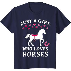imageKids Just A Girl Who Loves Horses Gifts for Kids Horseback Riding TShirtNavy Blue