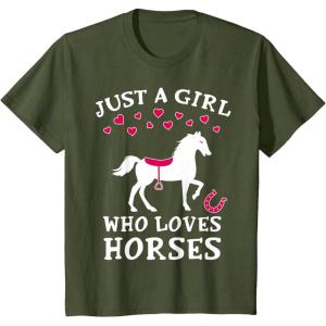 imageKids Just A Girl Who Loves Horses Gifts for Kids Horseback Riding TShirtOlive Green