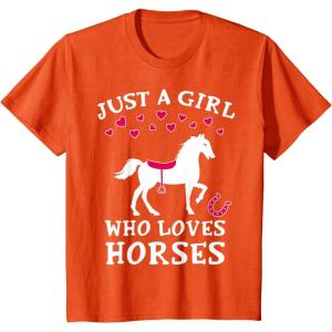 imageKids Just A Girl Who Loves Horses Gifts for Kids Horseback Riding TShirtOrange