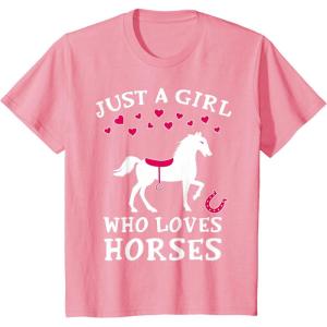 imageKids Just A Girl Who Loves Horses Gifts for Kids Horseback Riding TShirtPink