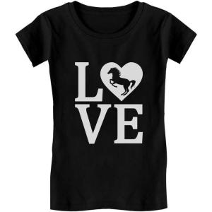 imageLove Horses Gifts for Girls Horseback Riding Horse Kids Girls Fitted TShirtBlack
