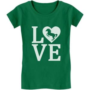 imageLove Horses Gifts for Girls Horseback Riding Horse Kids Girls Fitted TShirtGreen