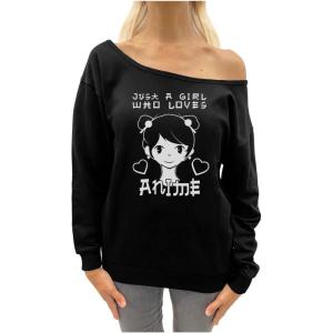 imageOff The Shoulder Sweatshirt for Women Teens Sweatshirts Long Sleeve Tops GirlBlack