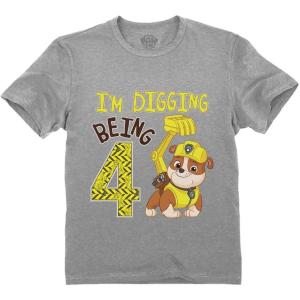 imagePaw Patrol Rubble Digging Being 4 Construction Bulldozer 4th Birthday Toddler Kids TShirtGray