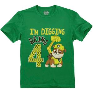 imagePaw Patrol Rubble Digging Being 4 Construction Bulldozer 4th Birthday Toddler Kids TShirtGreen