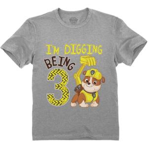 imageRubble 3rd Birthday Boy Digging Being 3 Shirt Gifts for Three Years Old Boys Bday Paw Patrol Toddler Kids TShirtGray