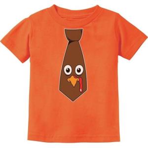 imageSilly Face Turkey Tie Shirt Girls Boys Funny Thanksgiving Day Toddler Kids TShirtOrange