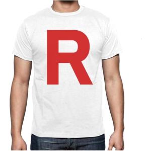 imageTeam Rocket Mens Shirt R Print Anime Theme Halloween Costume TShirt for MenWhite