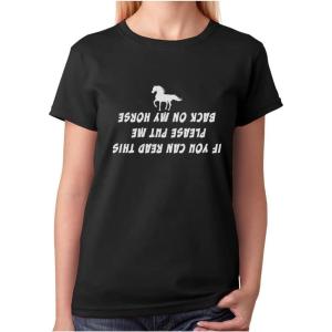 imageTeeStars  Put Me Back On My Horse Funny Gift for Horse Lover Women TShirtBlack