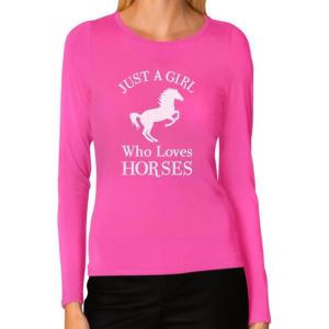 imageTstars  A Girl Who Loves Horses Horse Lover Gift Women Long Sleeve TShirtPink