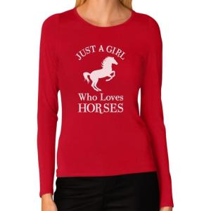 imageTstars  A Girl Who Loves Horses Horse Lover Gift Women Long Sleeve TShirtRed