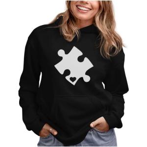 imageTstars Autism Awareness Sweatshirt Heart Cut Puzzle Autism Women HoodieBlack