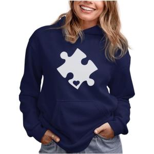 imageTstars Autism Awareness Sweatshirt Heart Cut Puzzle Autism Women HoodieBlue